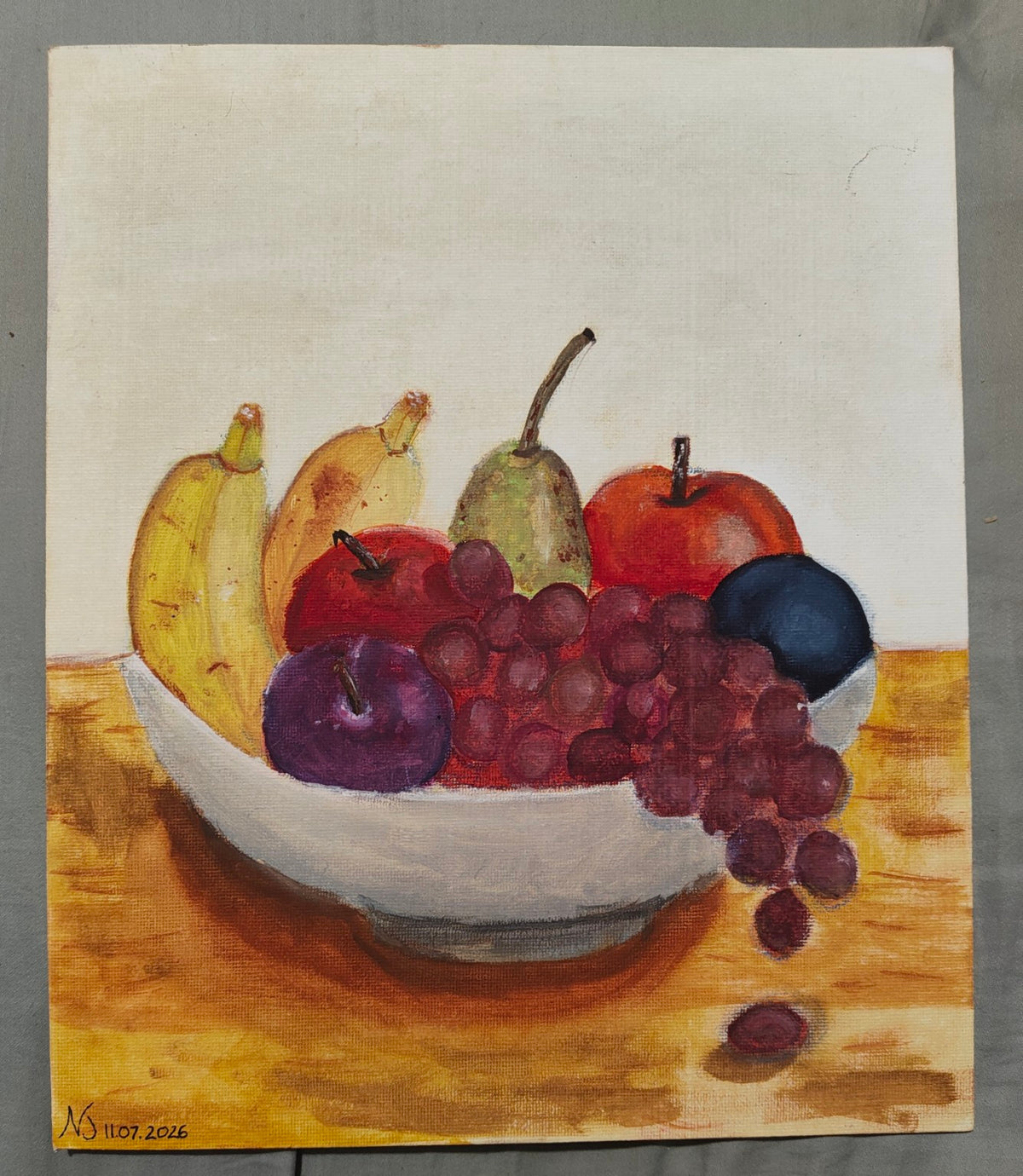 Bowl of Abundance original gouache fruit still life painting
